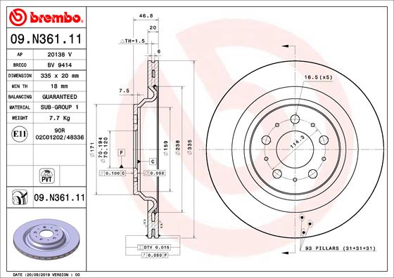 BREMBO Féktárcsa, mind 09.N361.11_BREMBO