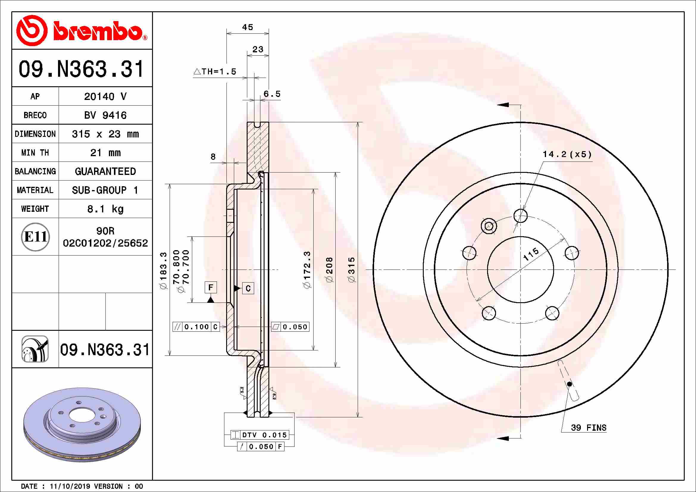 BREMBO Féktárcsa, mind 09.N363.31_BREMBO