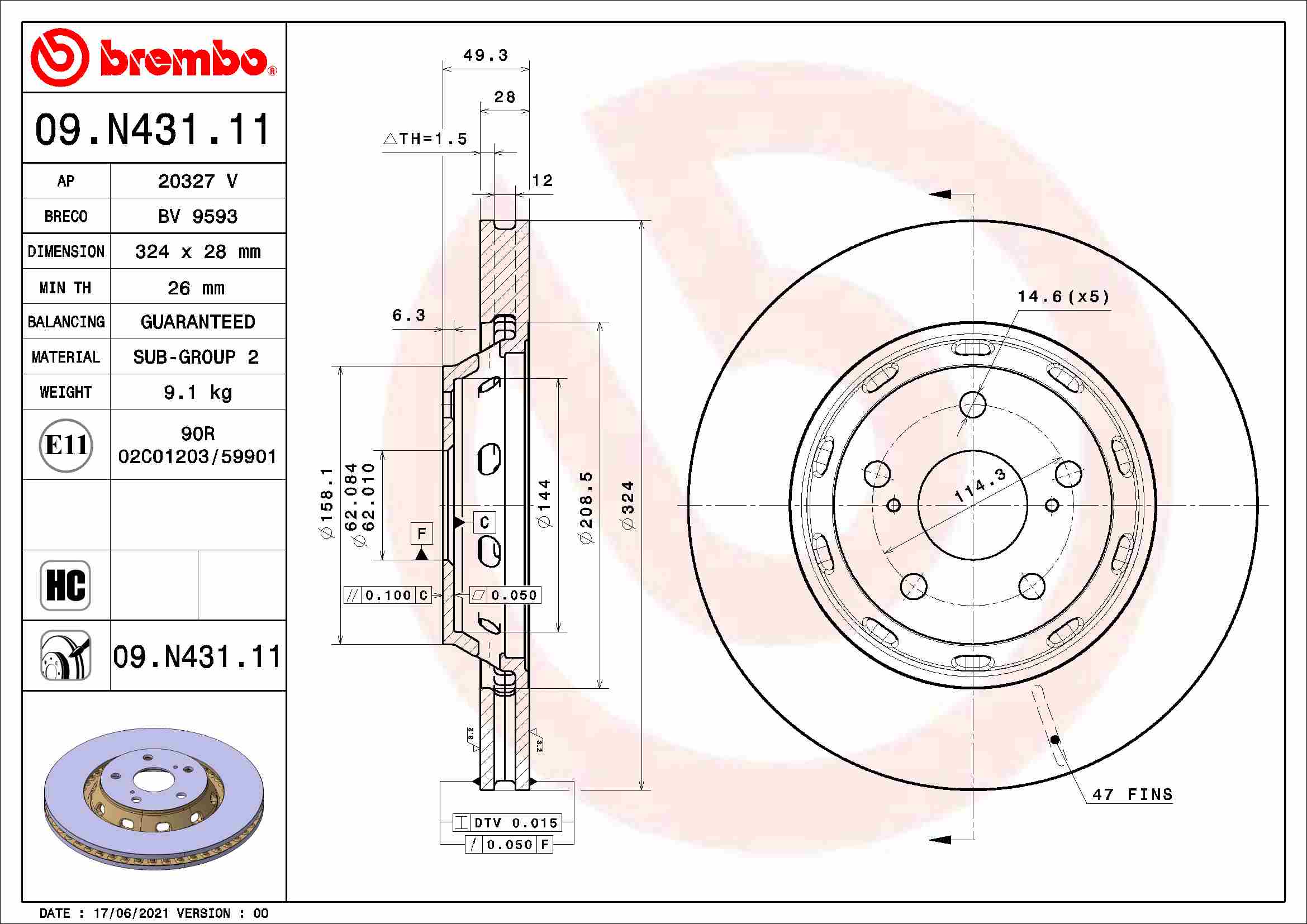 BREMBO Féktárcsa, mind 09.N431.11_BREMBO