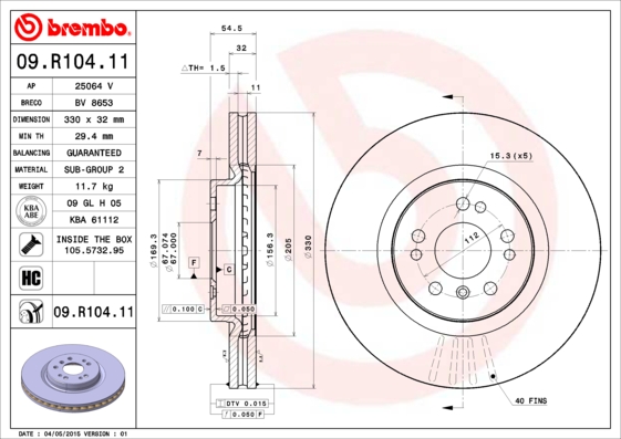 BREMBO Első féktárcsa 09.R104.11_BREMBO