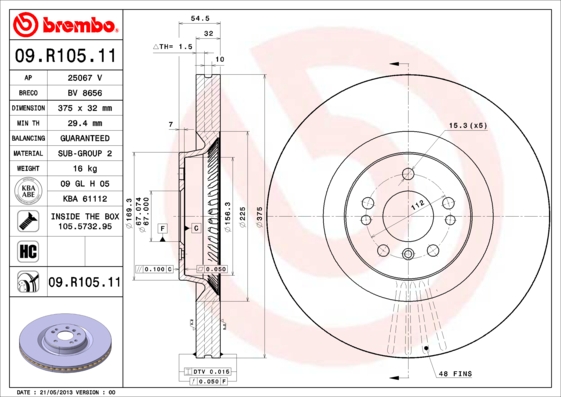 BREMBO Első féktárcsa 09.R105.11_BREMBO