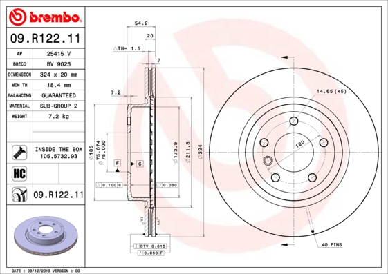 BREMBO Hátsó féktárcsa 09.R122.11_BREMBO