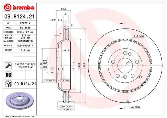 BREMBO Hátsó féktárcsa 09.R124.21_BREMBO