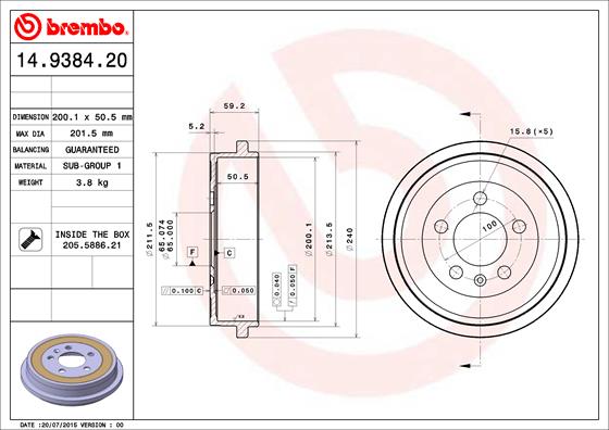 BREMBO Fékdob 14.9384.20_BREMBO