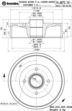 BREMBO Fékdob 14.A672.10_BREMBO