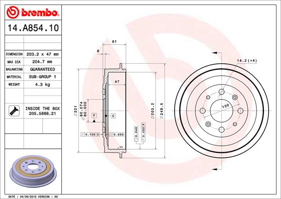 BREMBO Fékdob 14.A854.10_BREMBO