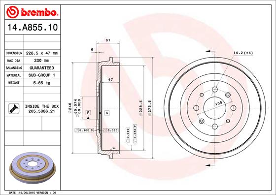 BREMBO Fékdob 14.A855.10_BREMBO