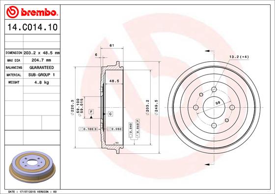 BREMBO Fékdob 14.C014.10_BREMBO