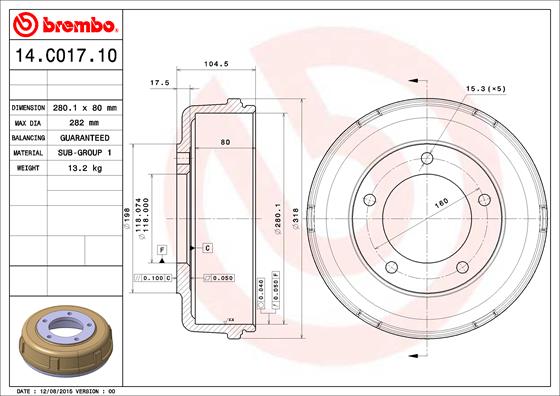 BREMBO Fékdob 14.C017.10_BREMBO