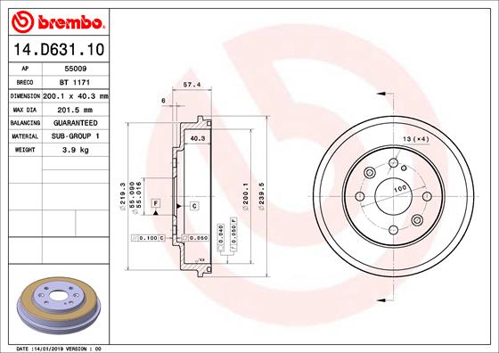 BREMBO Fékdob 14.D631.10_BREMBO