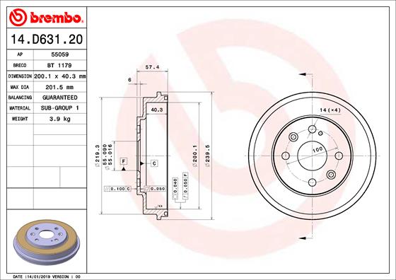 BREMBO Fékdob 14.D631.20_BREMBO