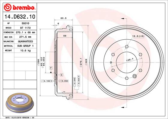 BREMBO Fékdob 14.D632.10_BREMBO