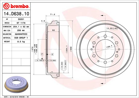 BREMBO Fékdob 14.D638.10_BREMBO