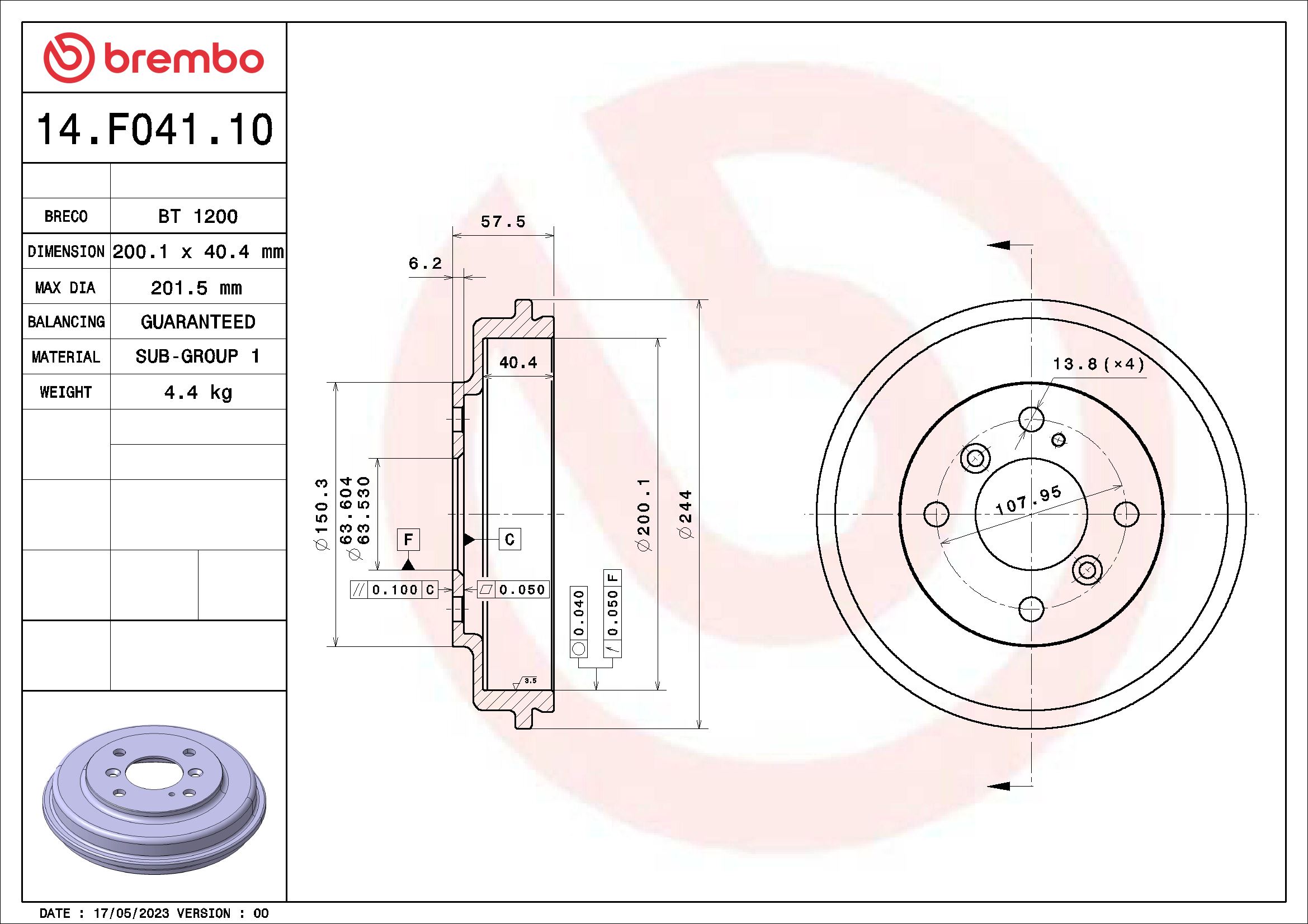 BREMBO Fékdob 14.F041.10_BREMBO