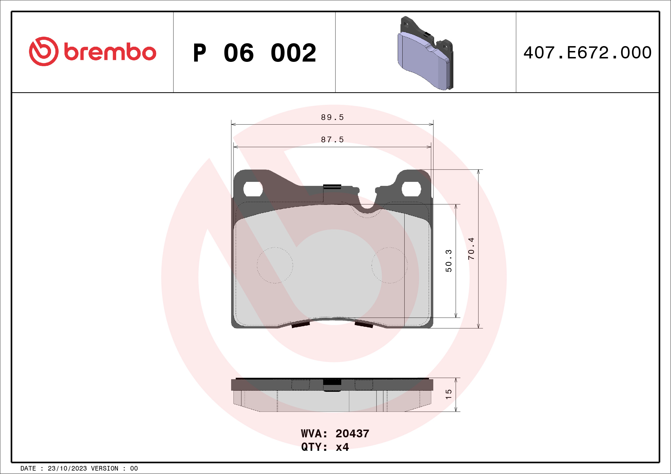 BREMBO Első fékbetét P06002_BREMBO