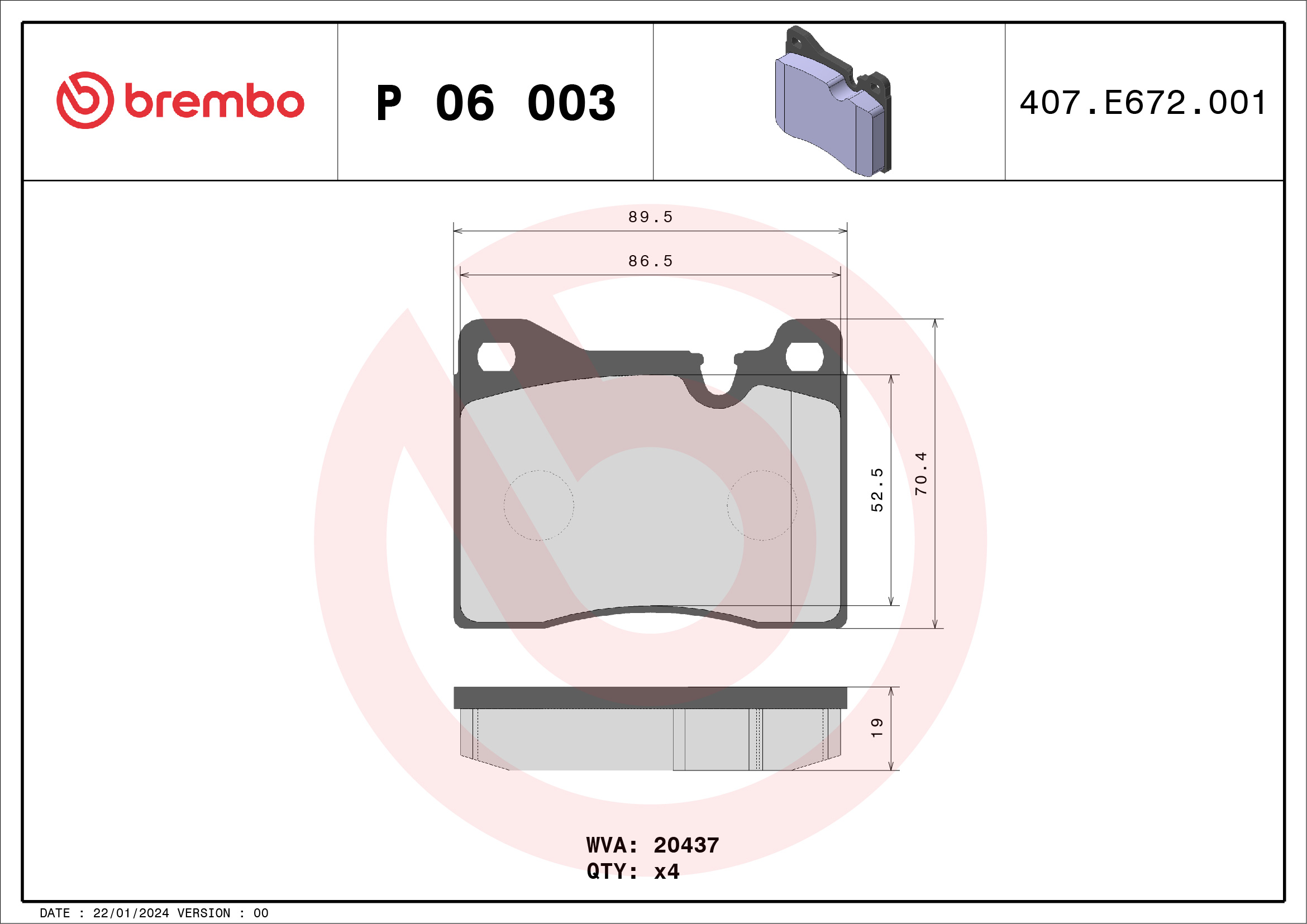 BREMBO Első fékbetét P06003_BREMBO