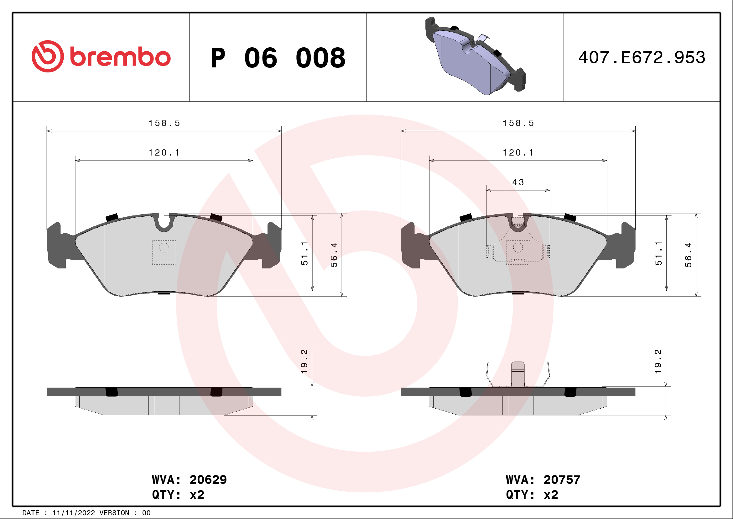 BREMBO Első fékbetét P06008_BREMBO