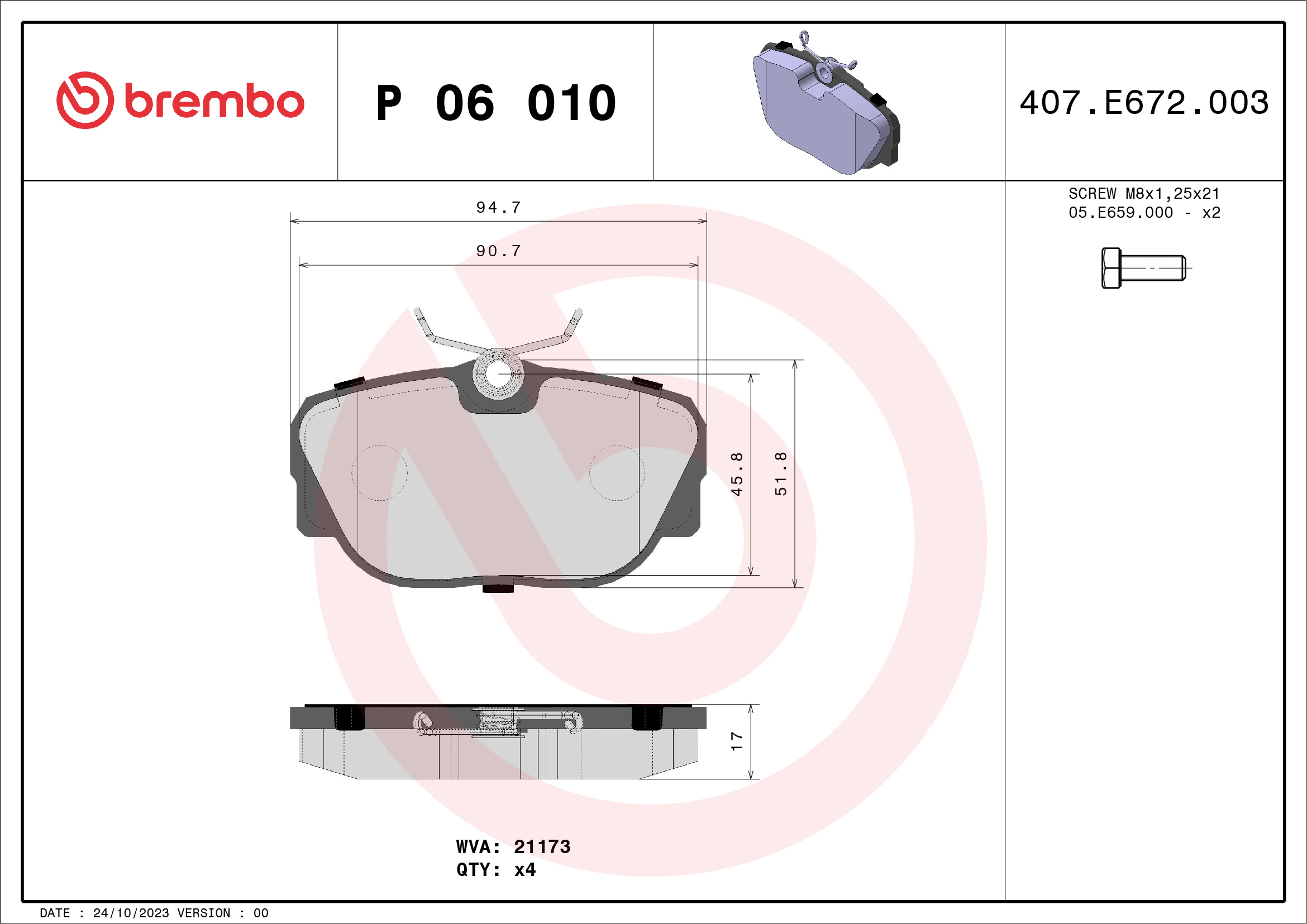 BREMBO Első fékbetét P06010_BREMBO