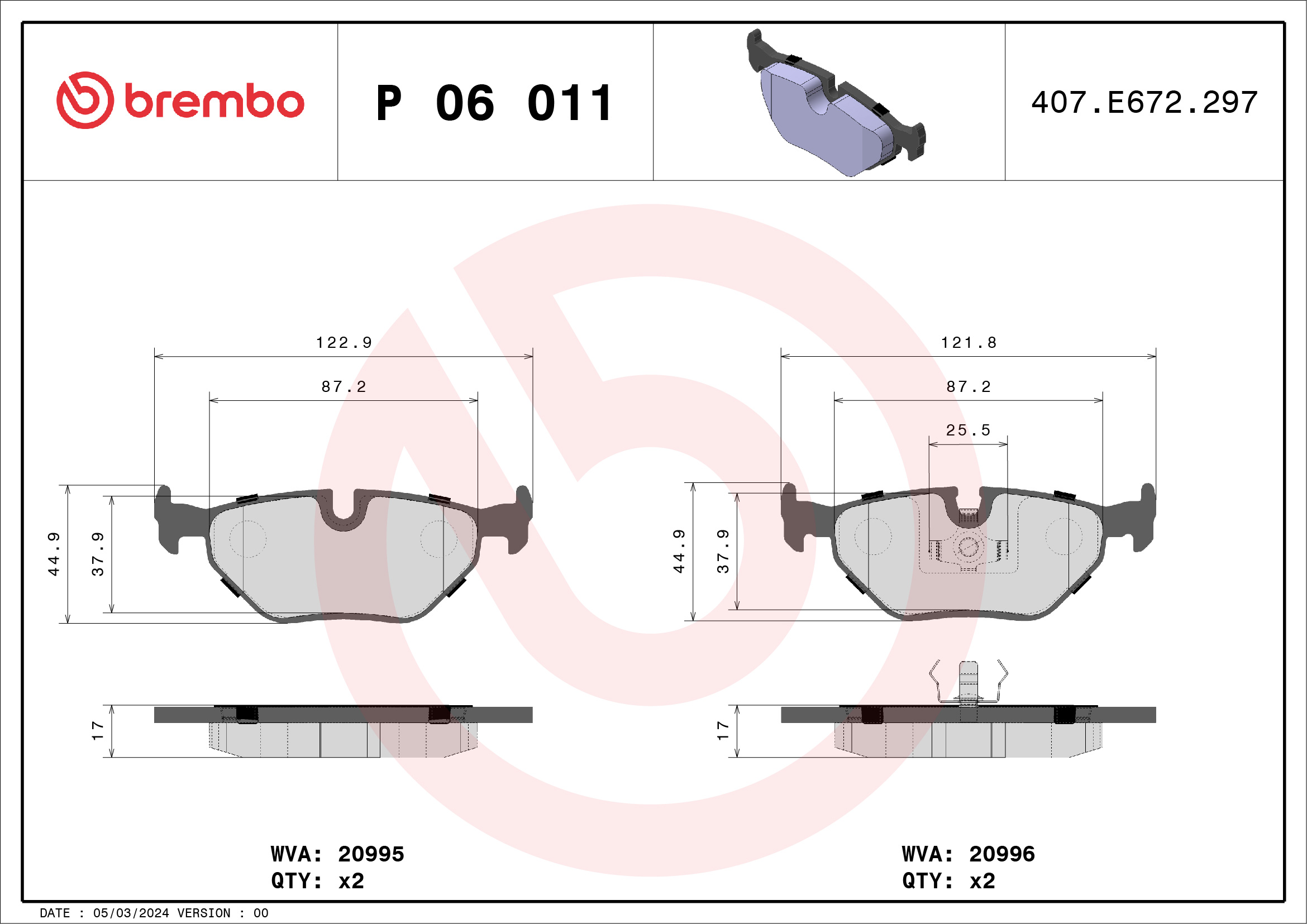 BREMBO Hátsó fékbetét P06011_BREMBO