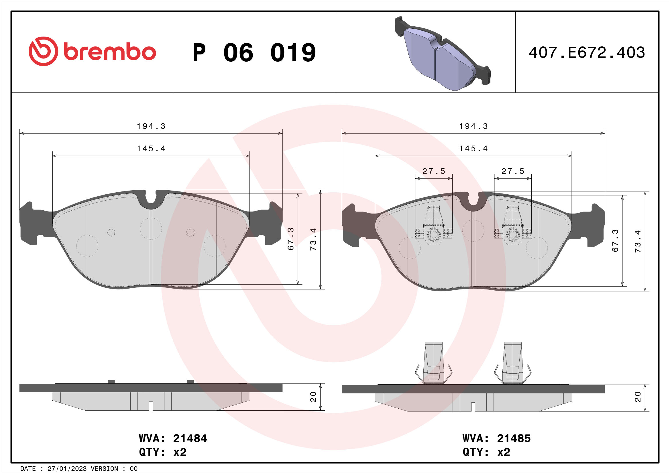 BREMBO Első fékbetét P06019_BREMBO