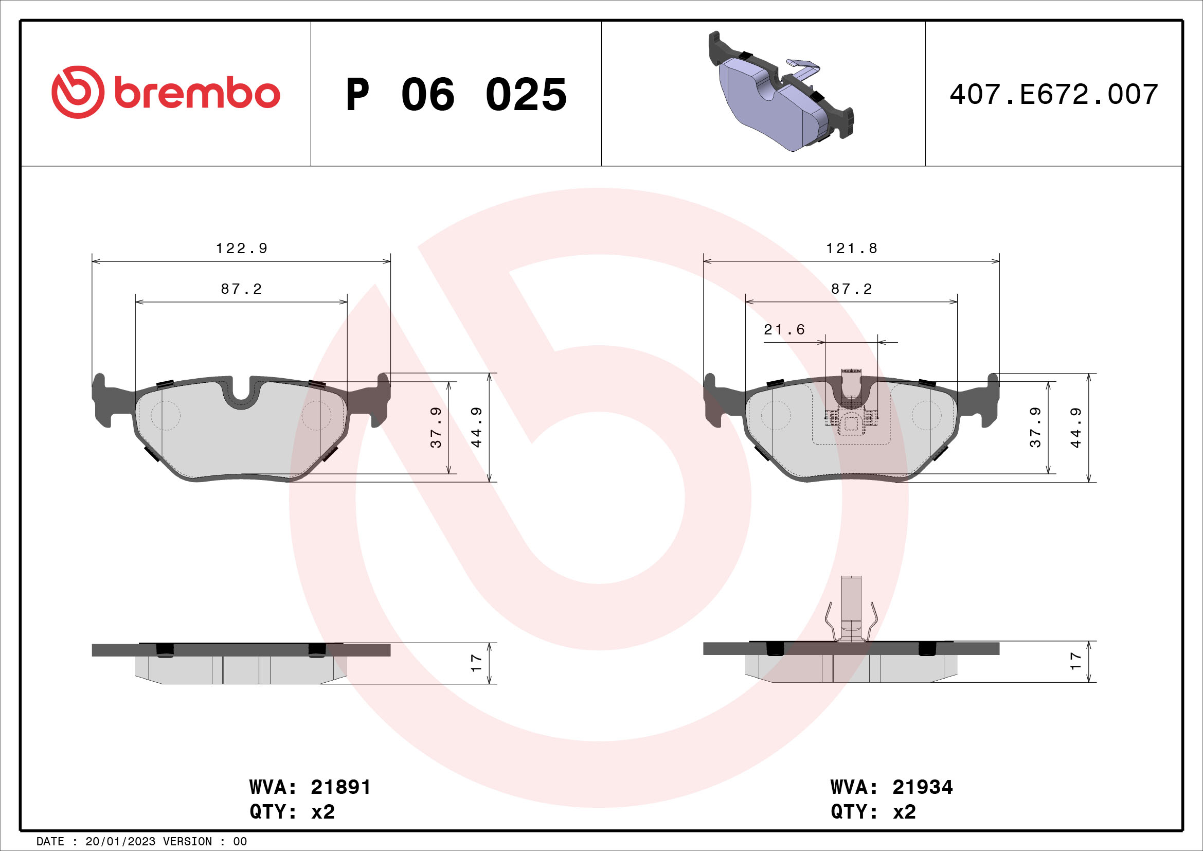 BREMBO Hátsó fékbetét P06025_BREMBO