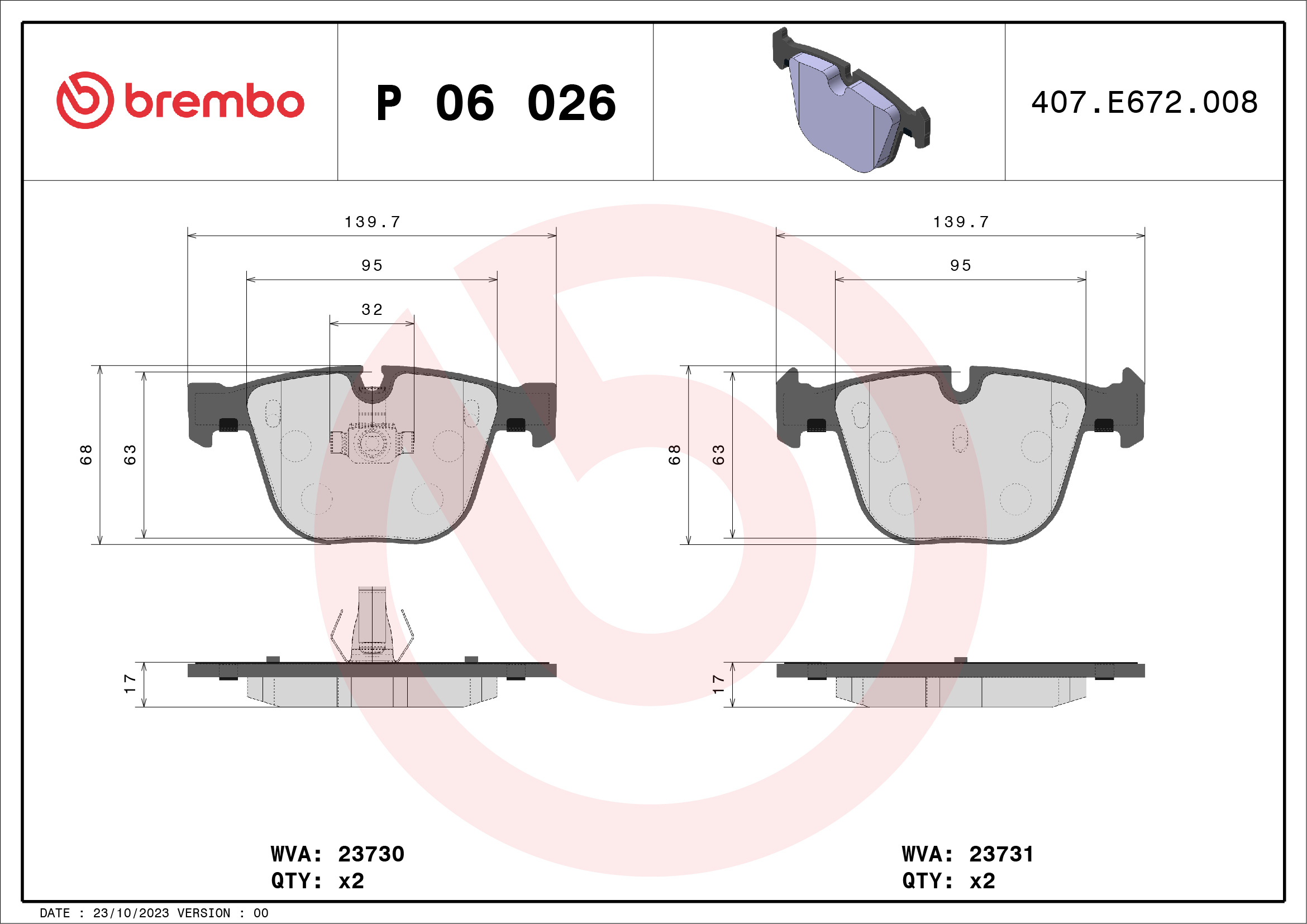 BREMBO P06026_BREMBO Hátsó fékbetét