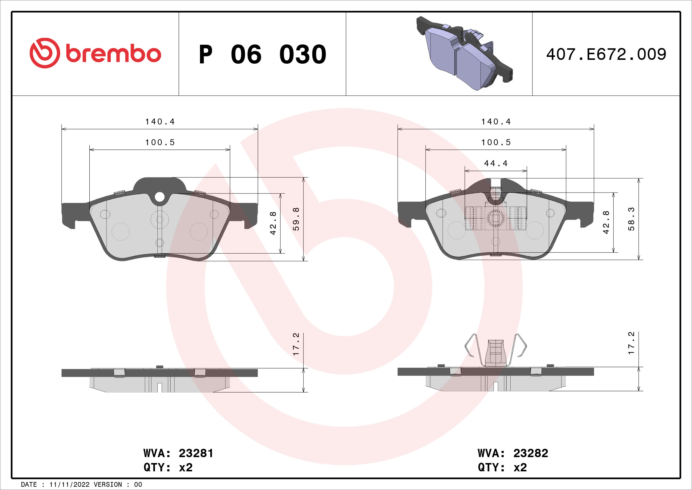 BREMBO Első fékbetét P06030_BREMBO