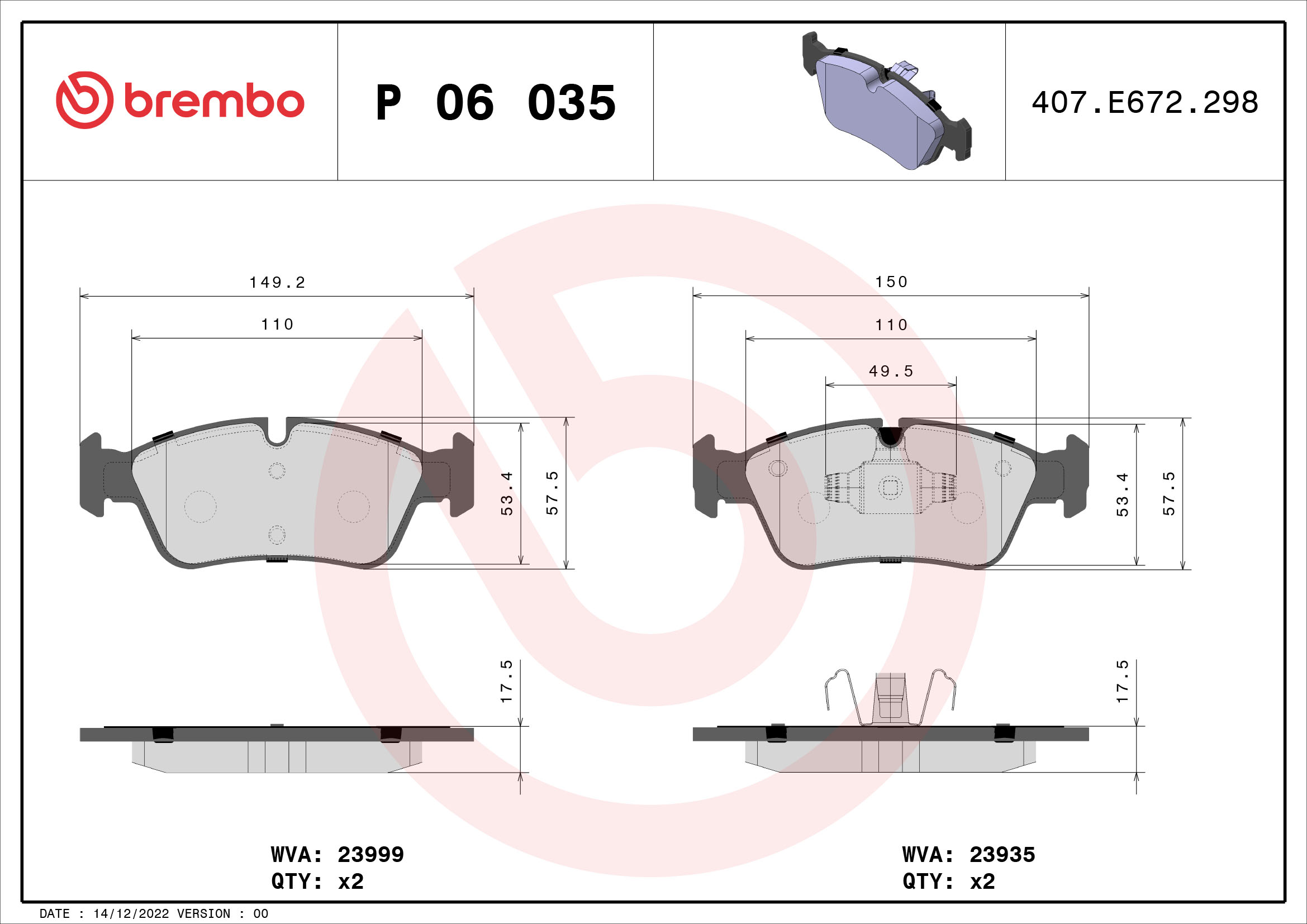 BREMBO Első fékbetét P06035_BREMBO