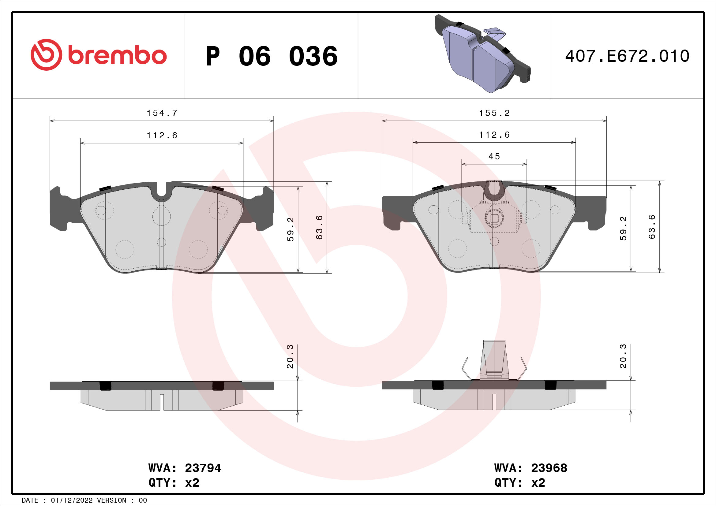 BREMBO Első fékbetét P06036_BREMBO