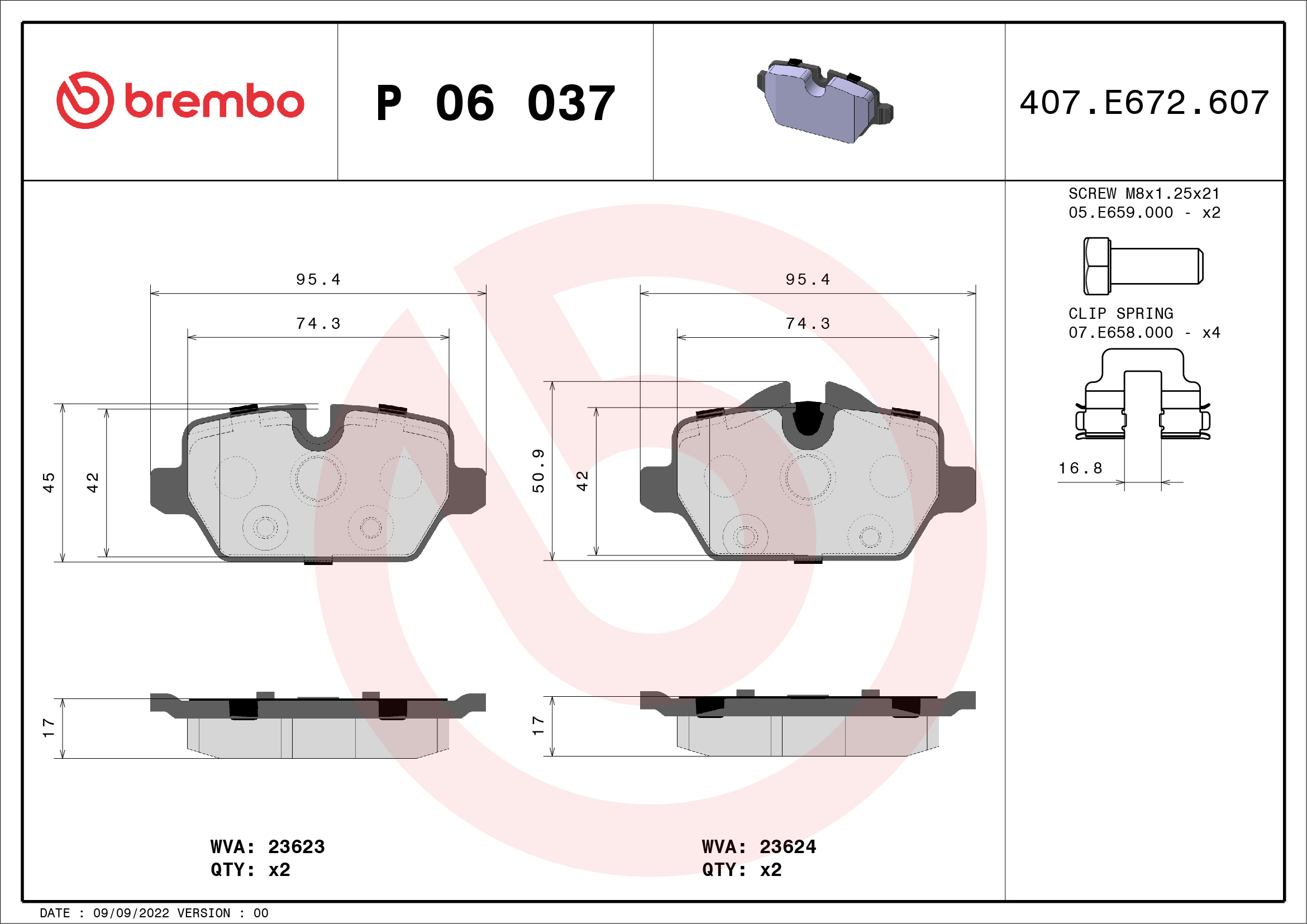 BREMBO Hátsó fékbetét P06037_BREMBO