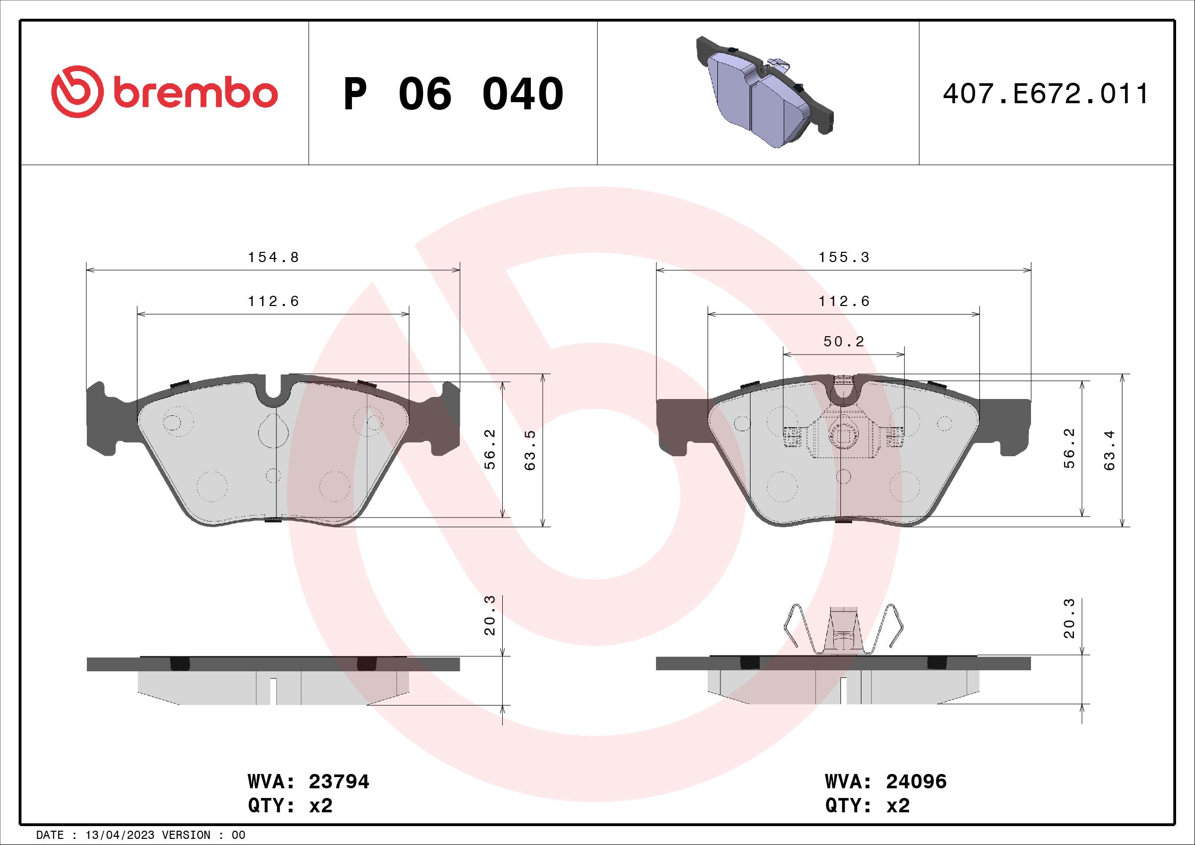 BREMBO Első fékbetét P06040_BREMBO