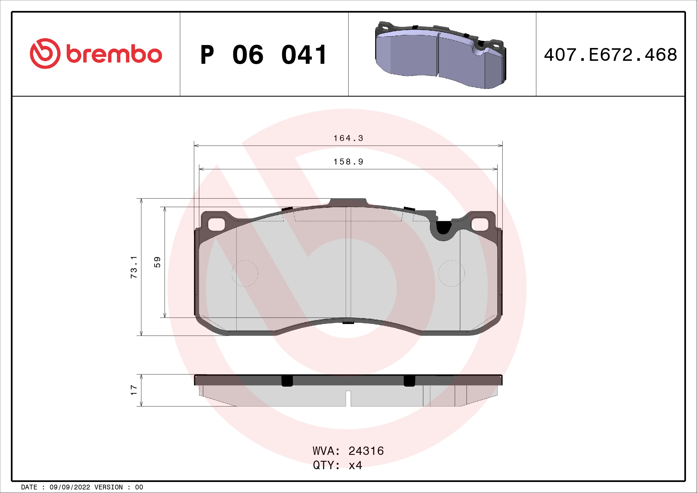 BREMBO Első fékbetét P06041_BREMBO