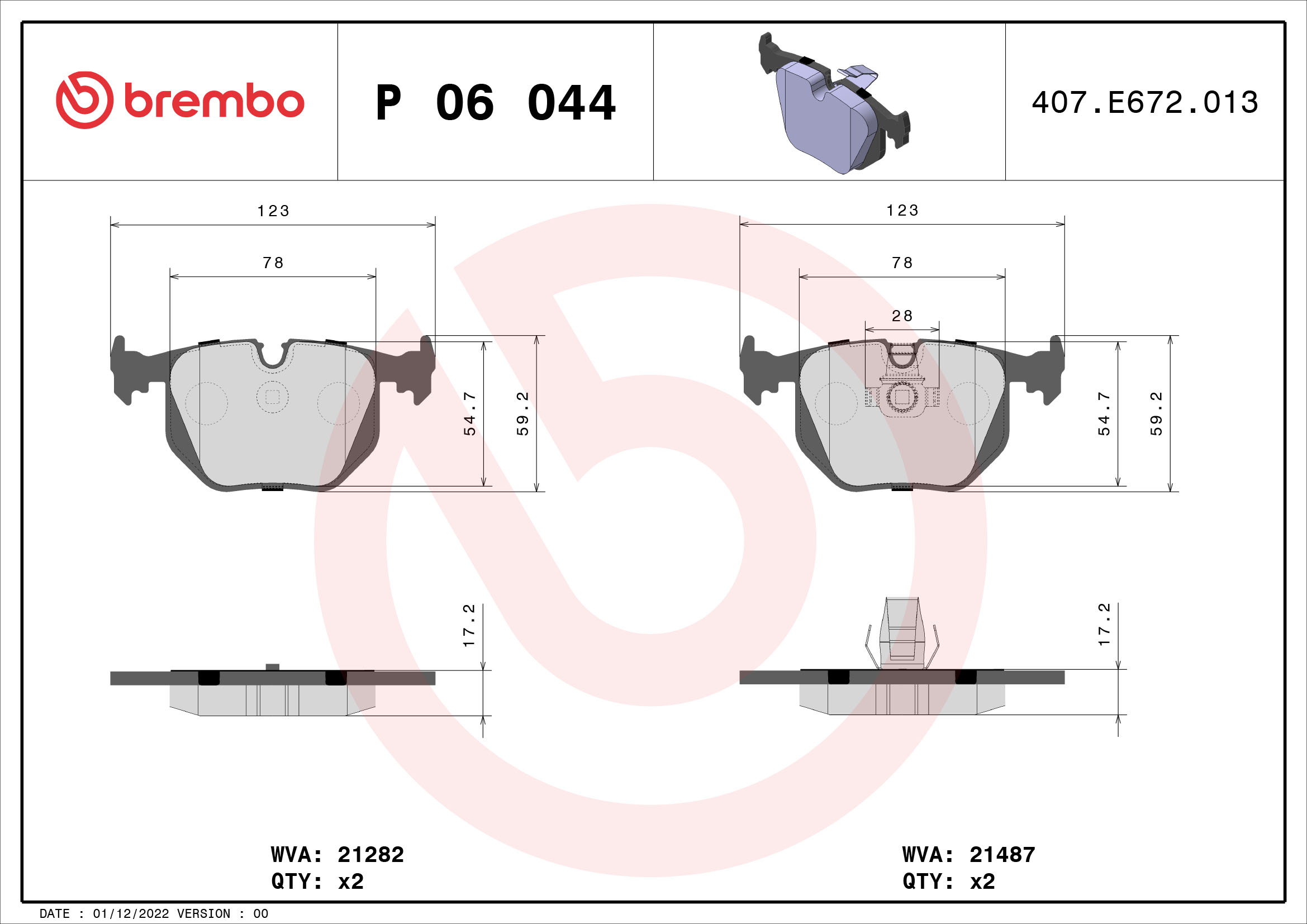 BREMBO Hátsó fékbetét P06044_BREMBO