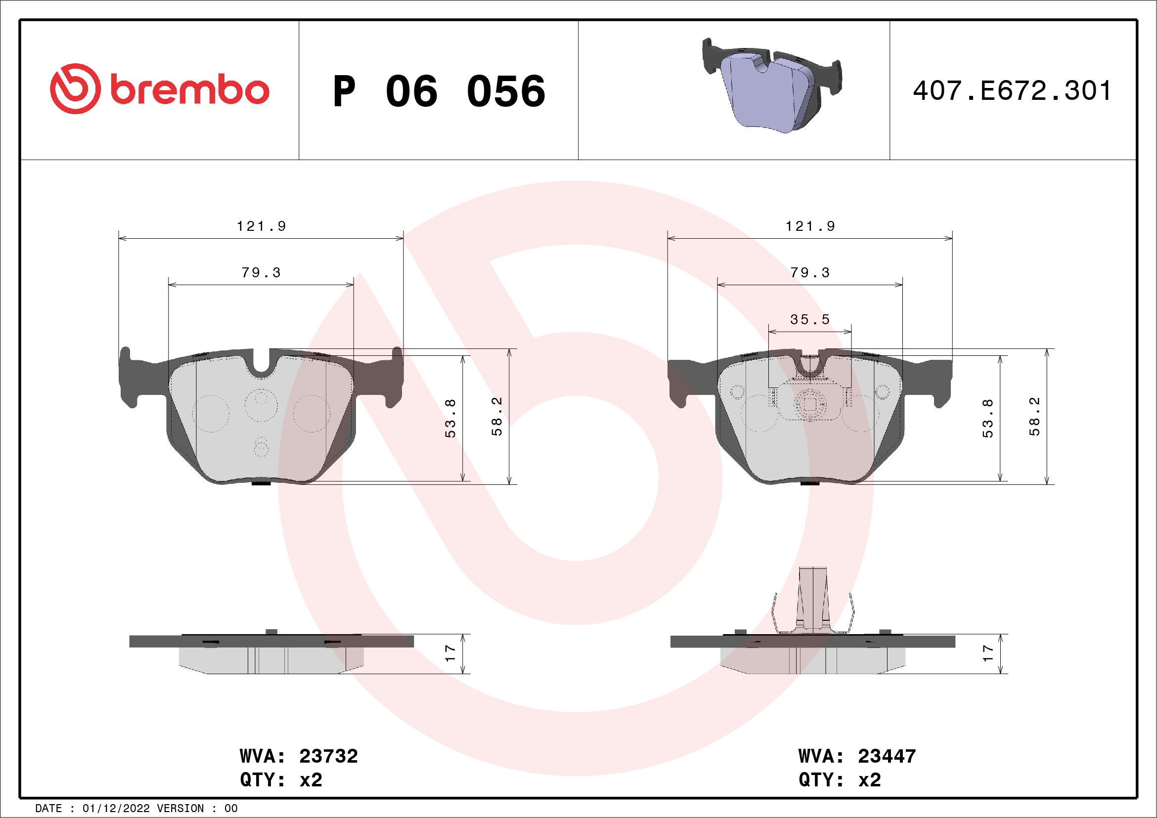 BREMBO Hátsó fékbetét P06056_BREMBO