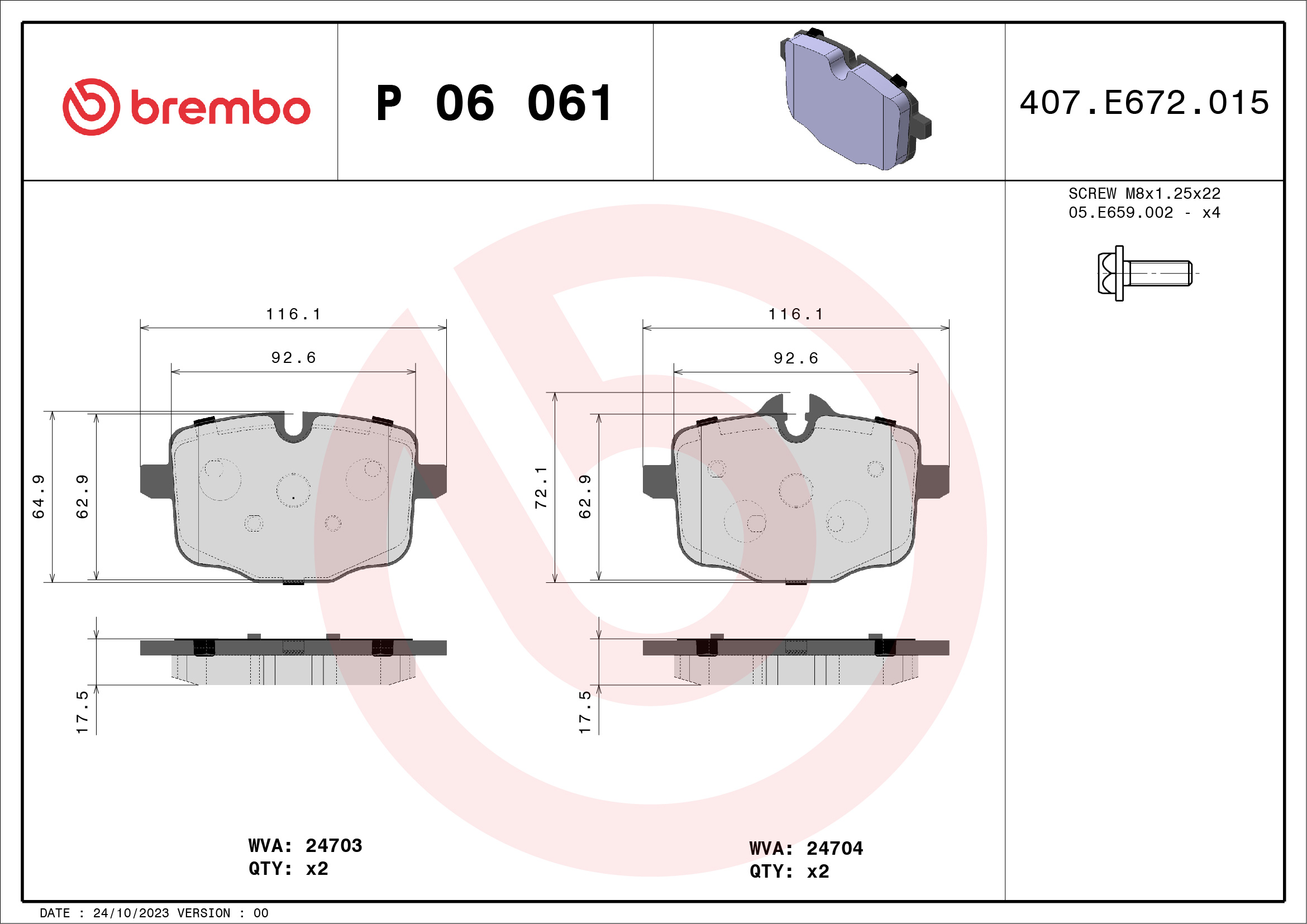 BREMBO Hátsó fékbetét P06061_BREMBO