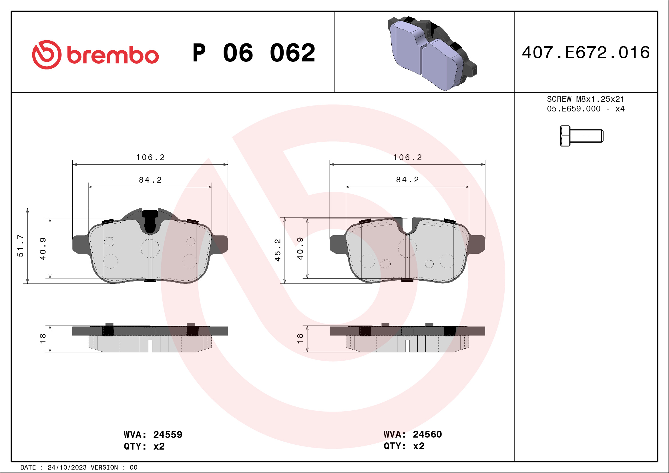 BREMBO Hátsó fékbetét P06062_BREMBO