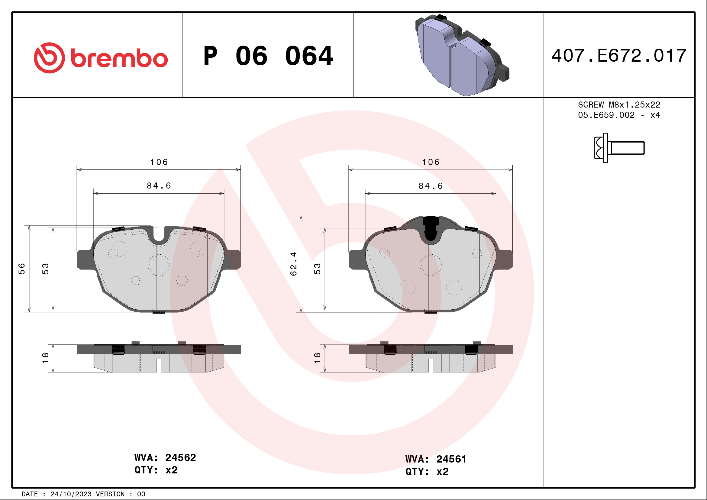 BREMBO Hátsó fékbetét P06064_BREMBO