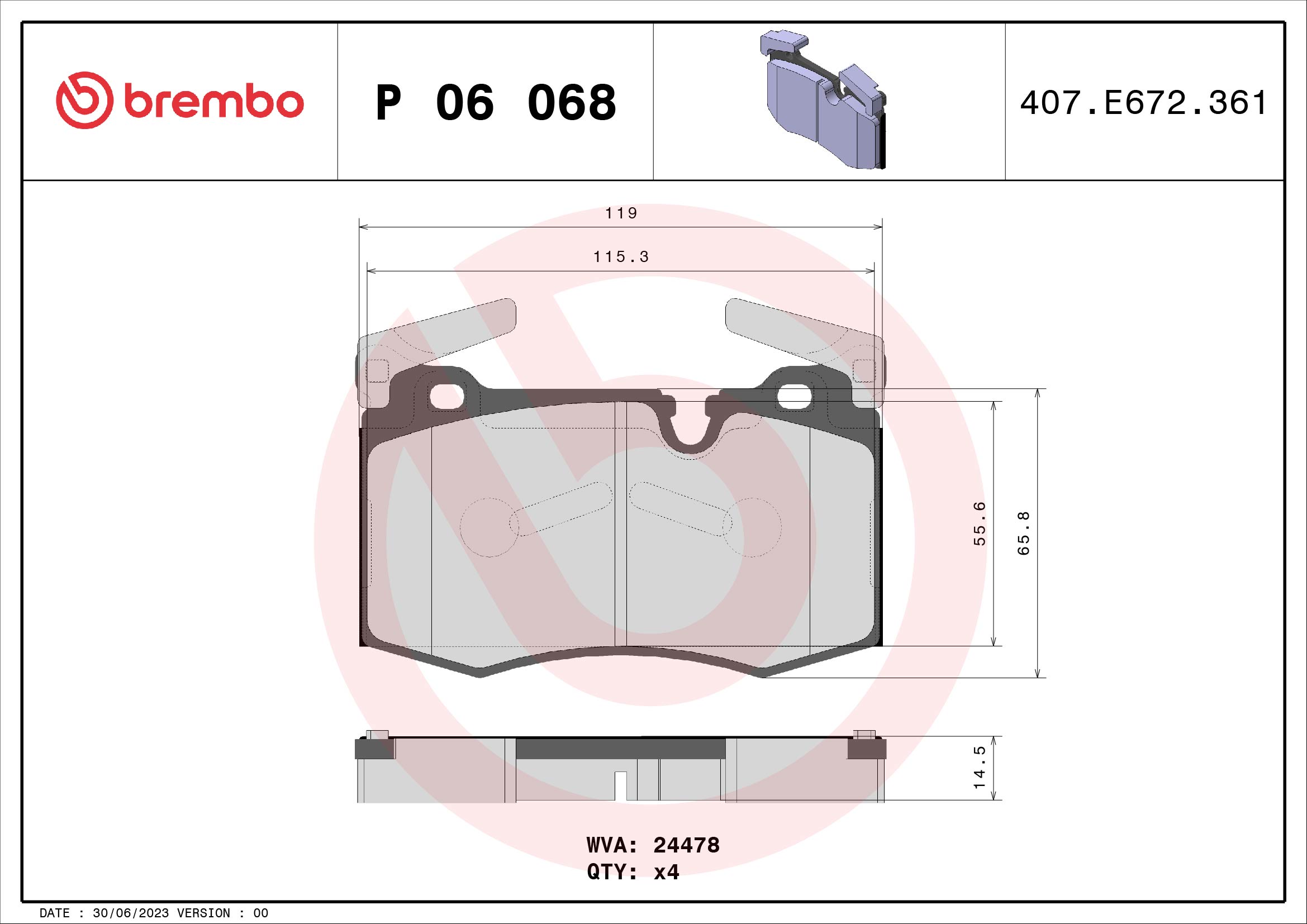 BREMBO P06068_BREMBO Első fékbetét