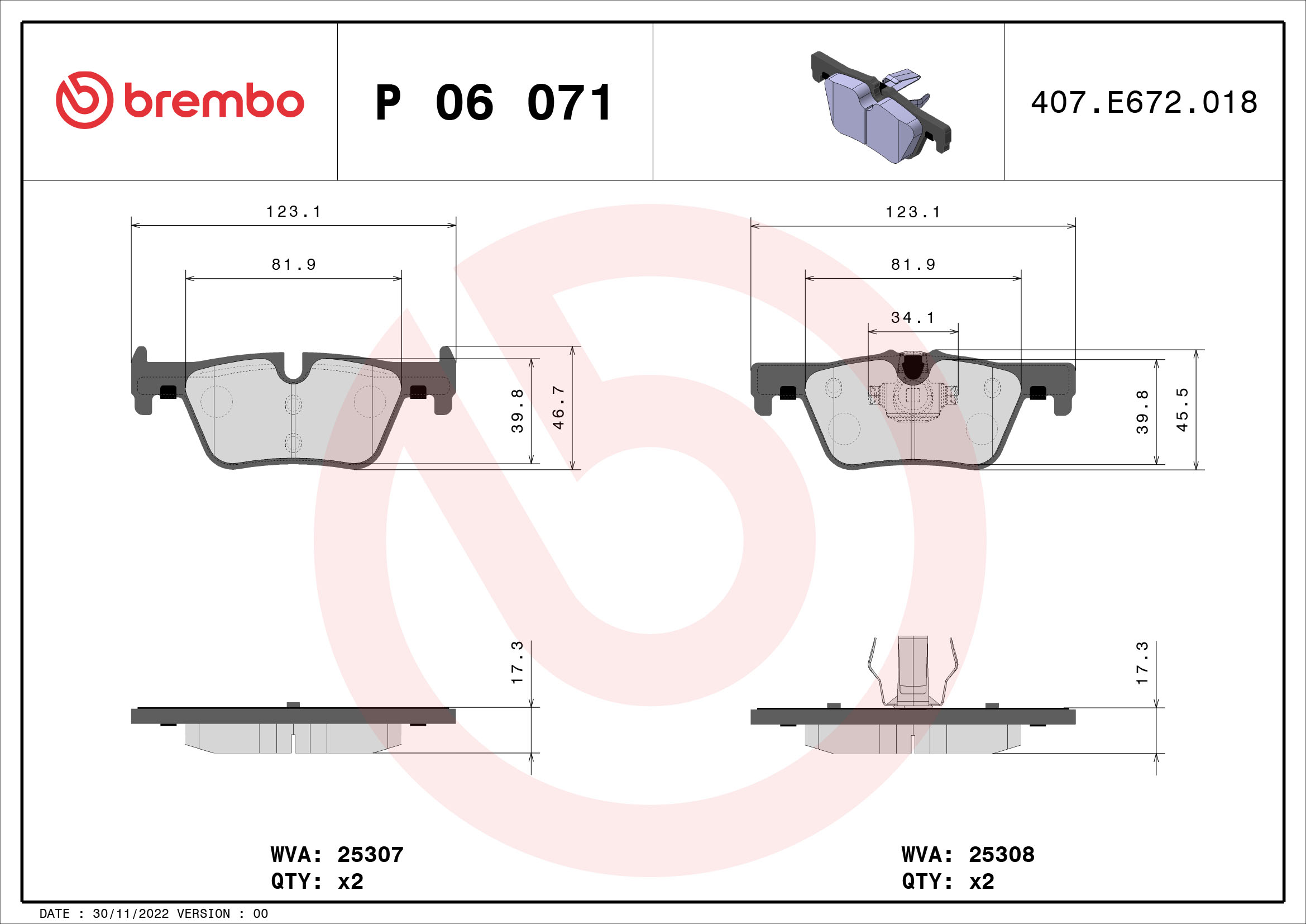 BREMBO Hátsó fékbetét P06071_BREMBO