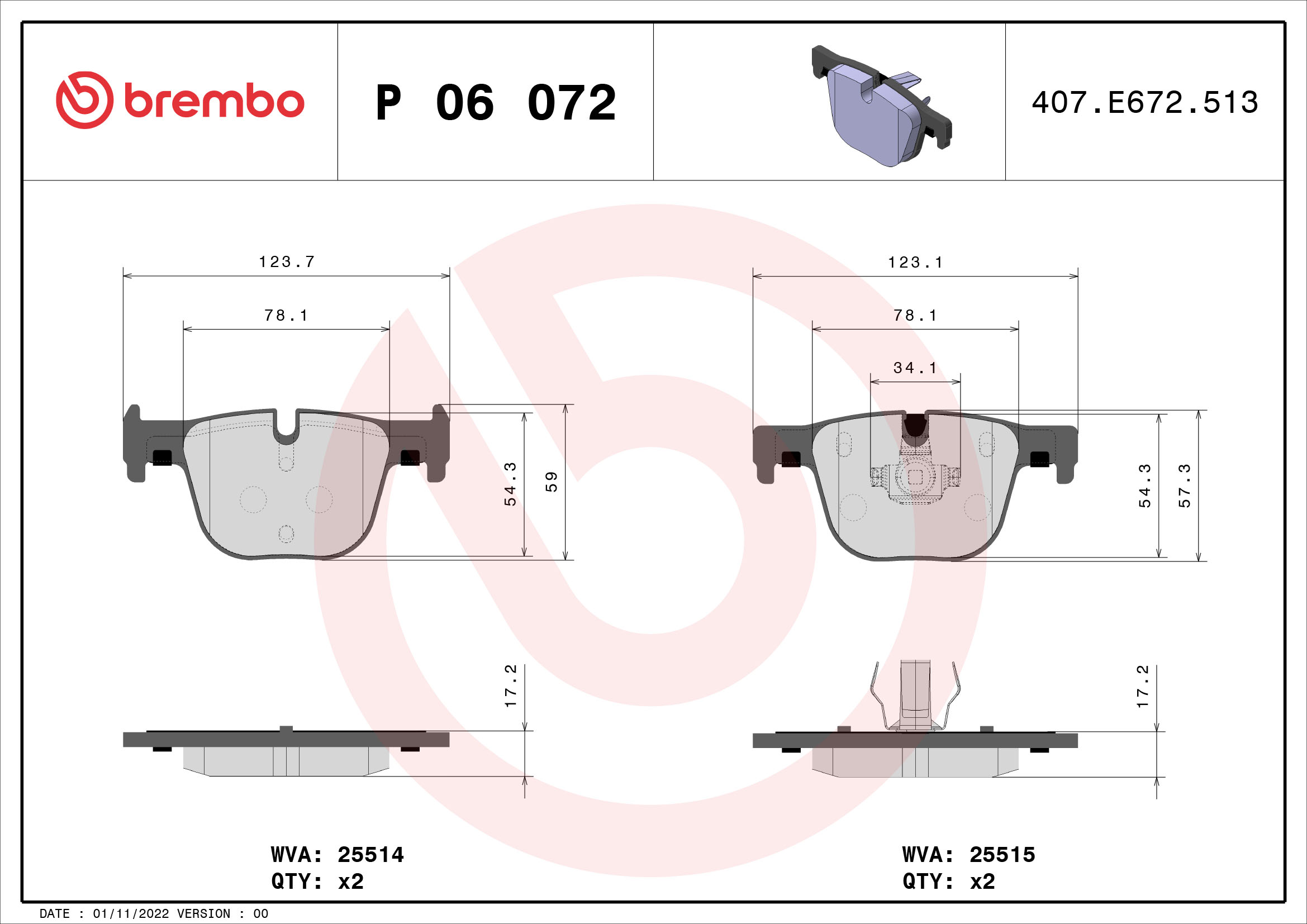 BREMBO Hátsó fékbetét P06072_BREMBO