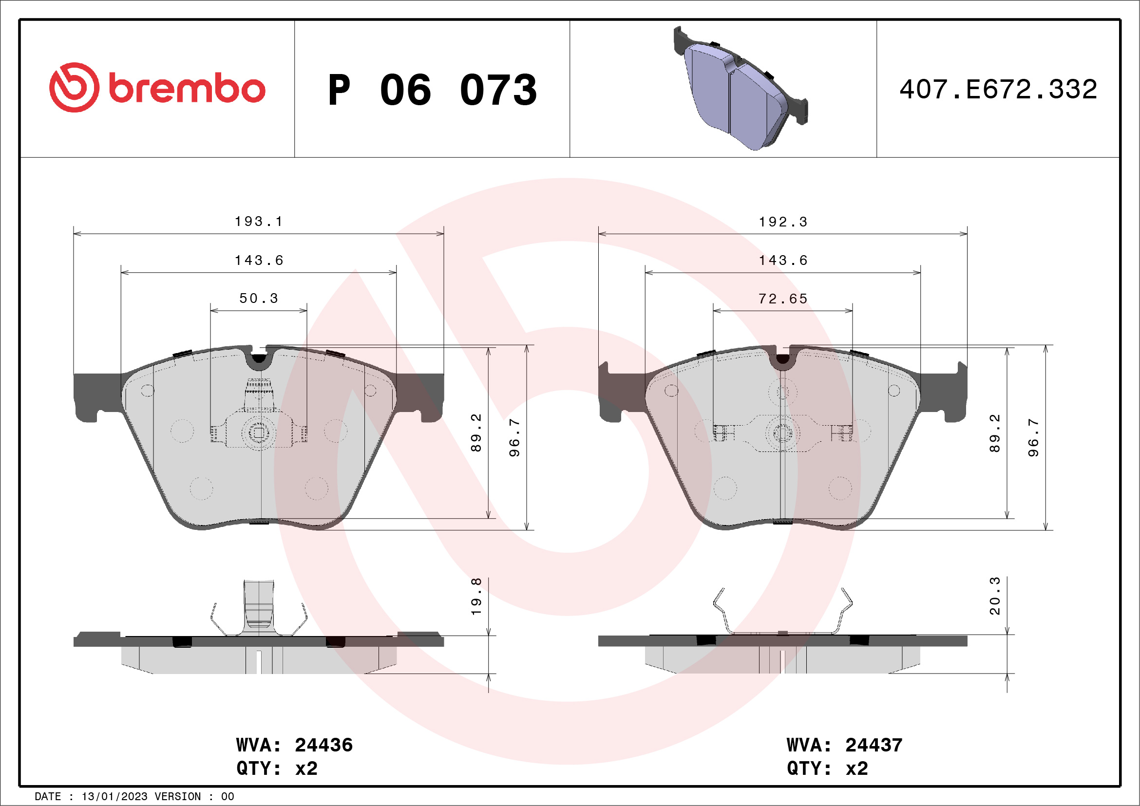 BREMBO Első fékbetét P06073_BREMBO