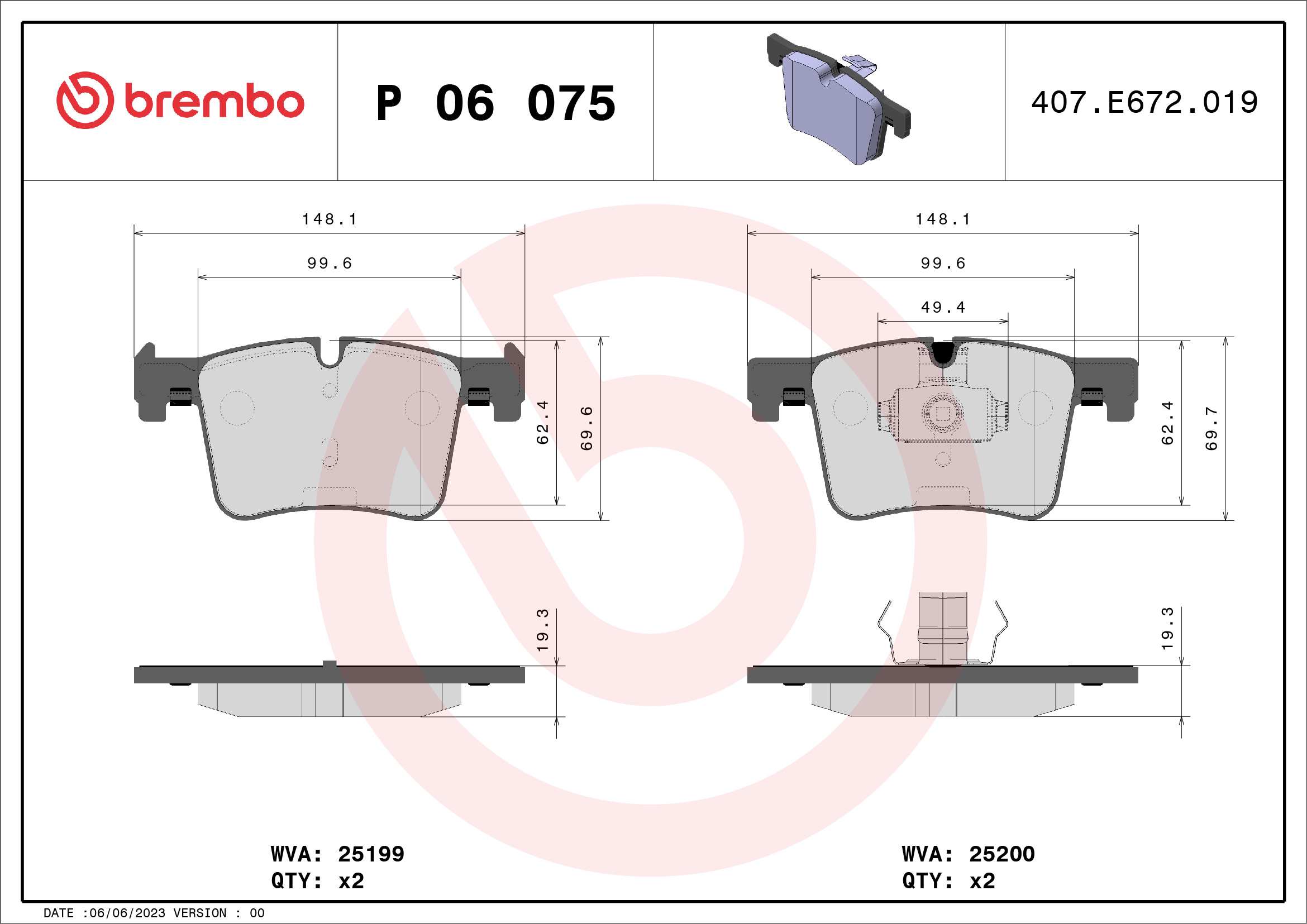 BREMBO Első fékbetét P06075_BREMBO