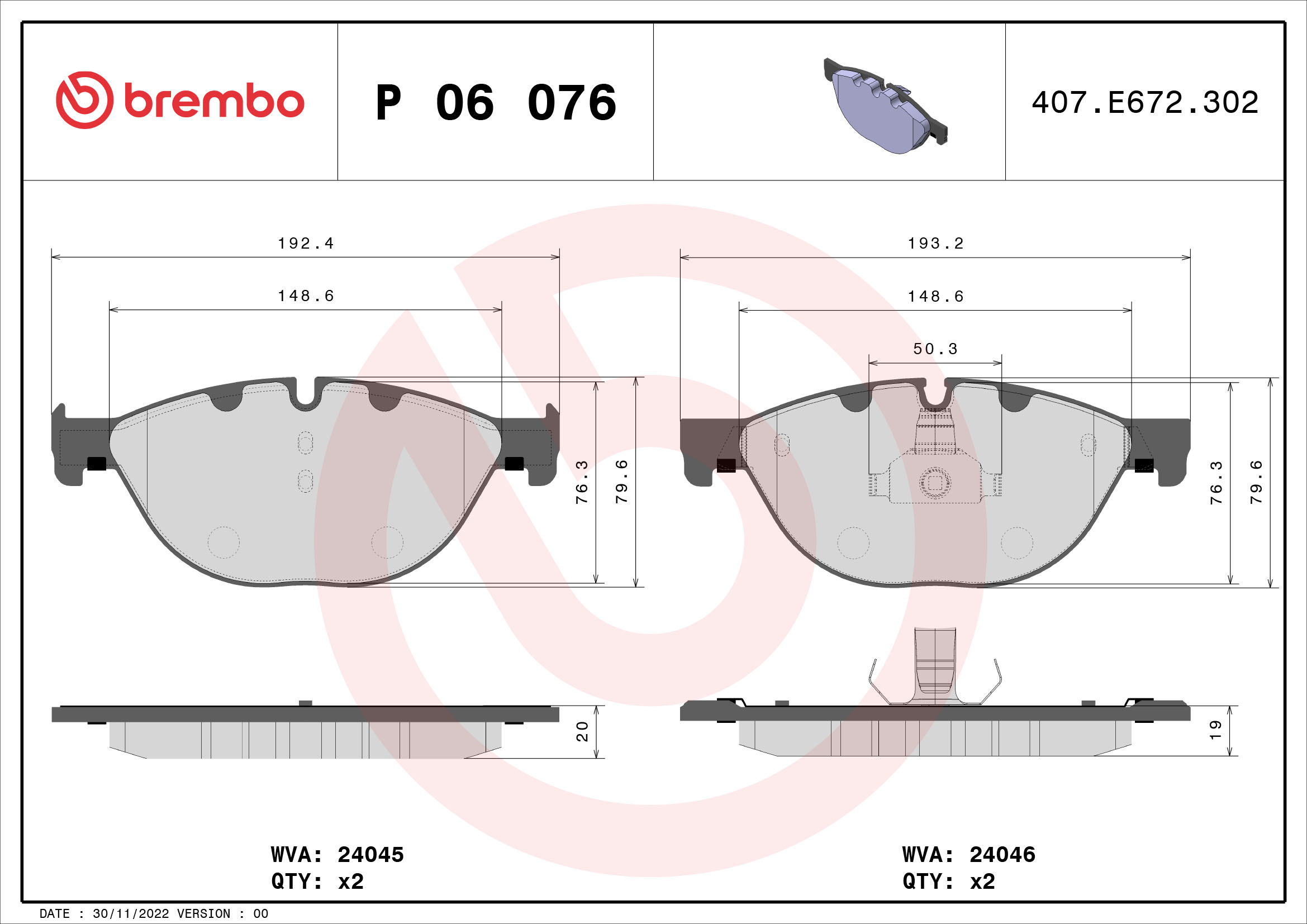 BREMBO Első fékbetét P06076_BREMBO