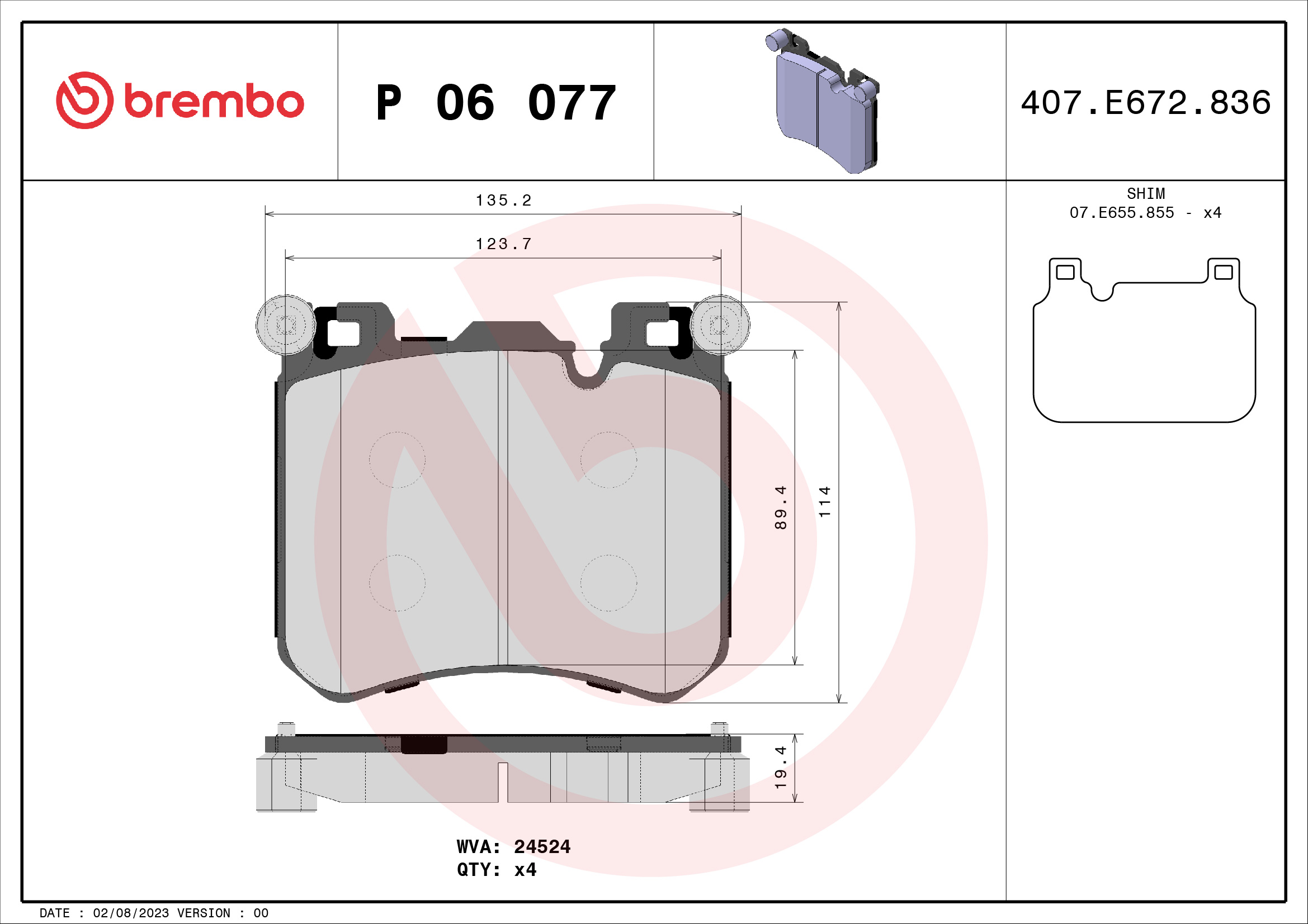 BREMBO Első fékbetét P06077_BREMBO