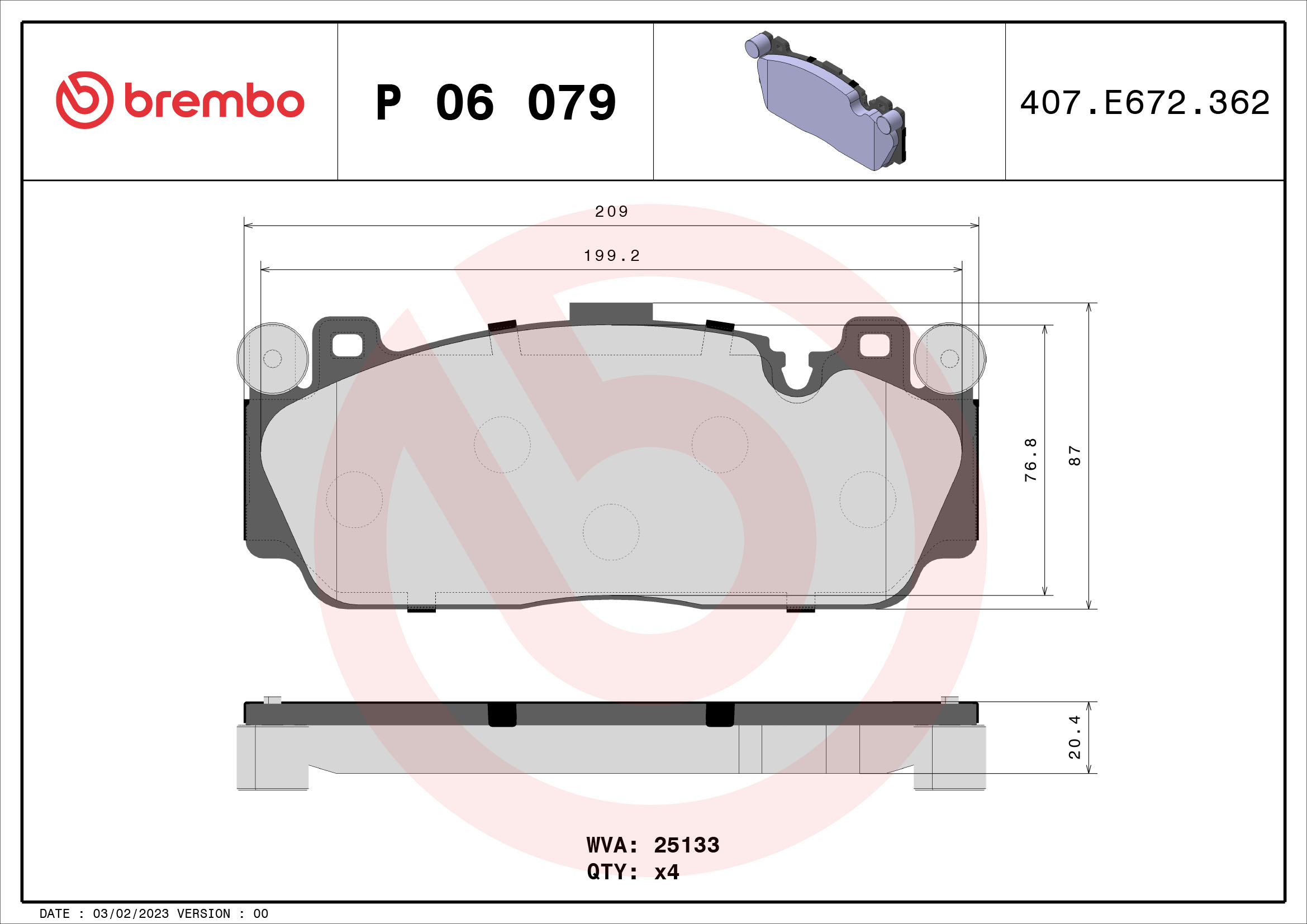 BREMBO Első fékbetét P06079_BREMBO