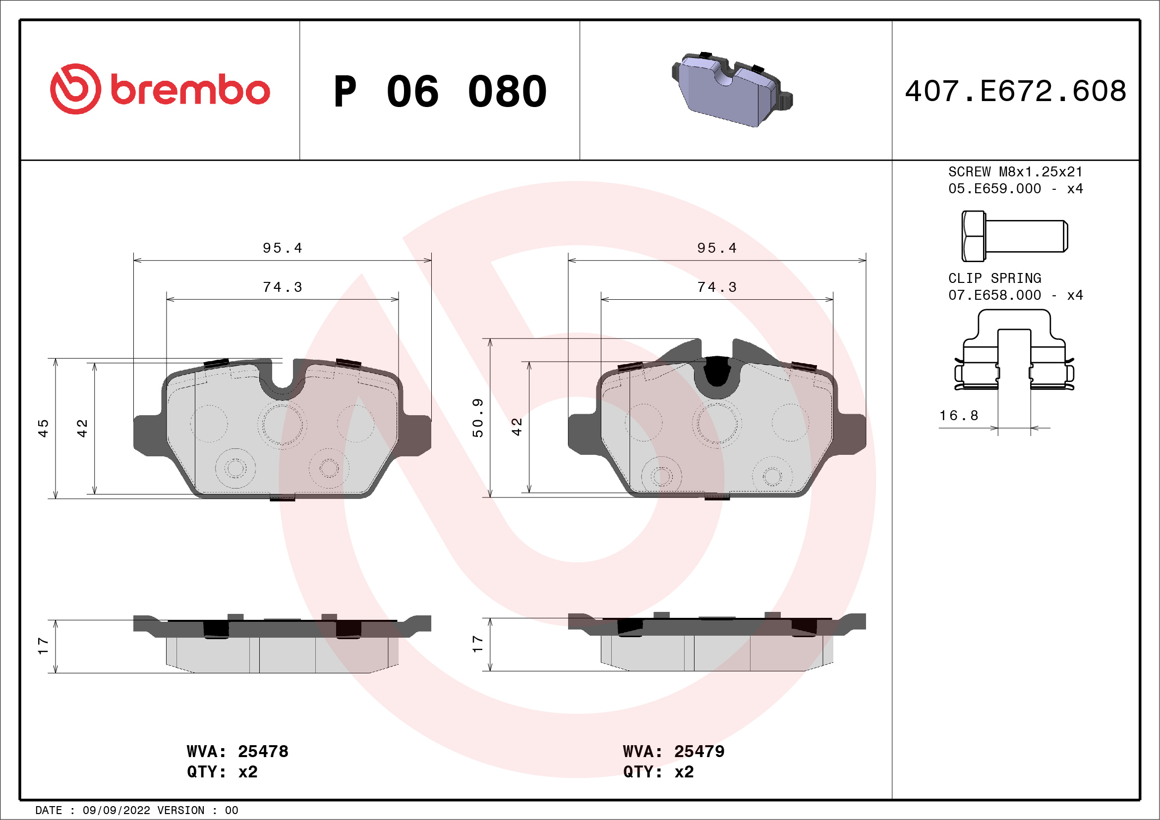 BREMBO Hátsó fékbetét P06080_BREMBO