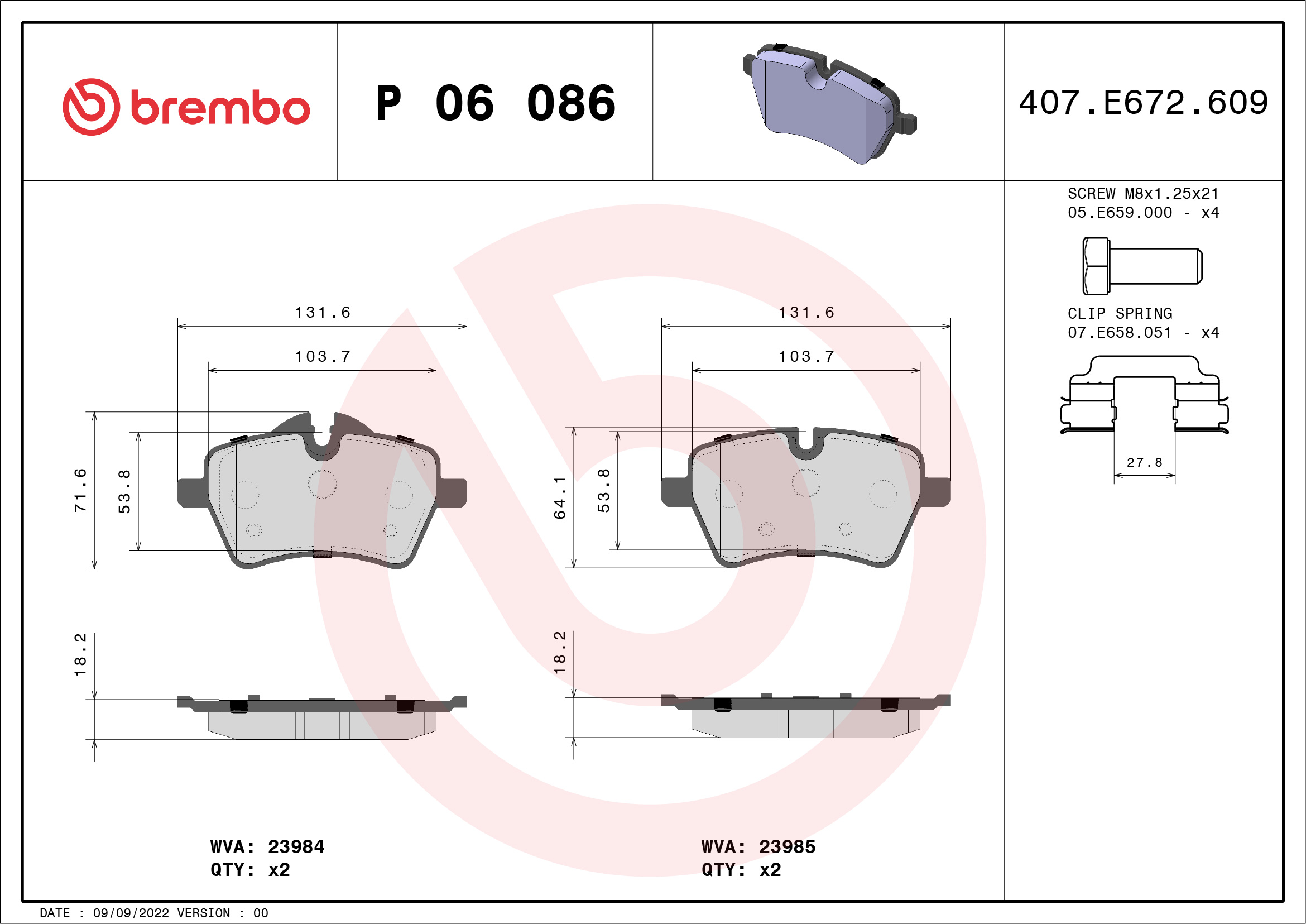 BREMBO Első fékbetét P06086_BREMBO