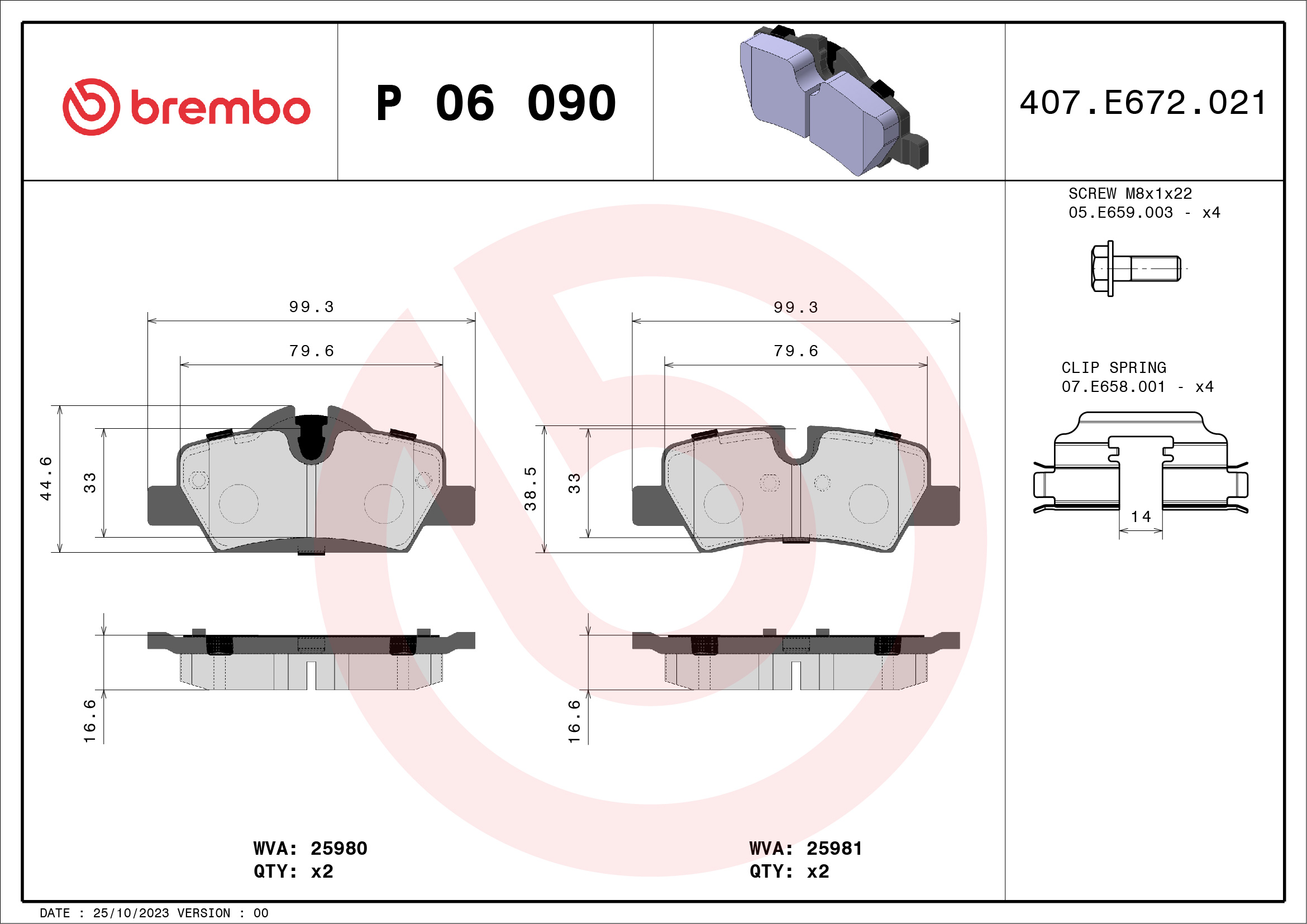 BREMBO Hátsó fékbetét P06090_BREMBO