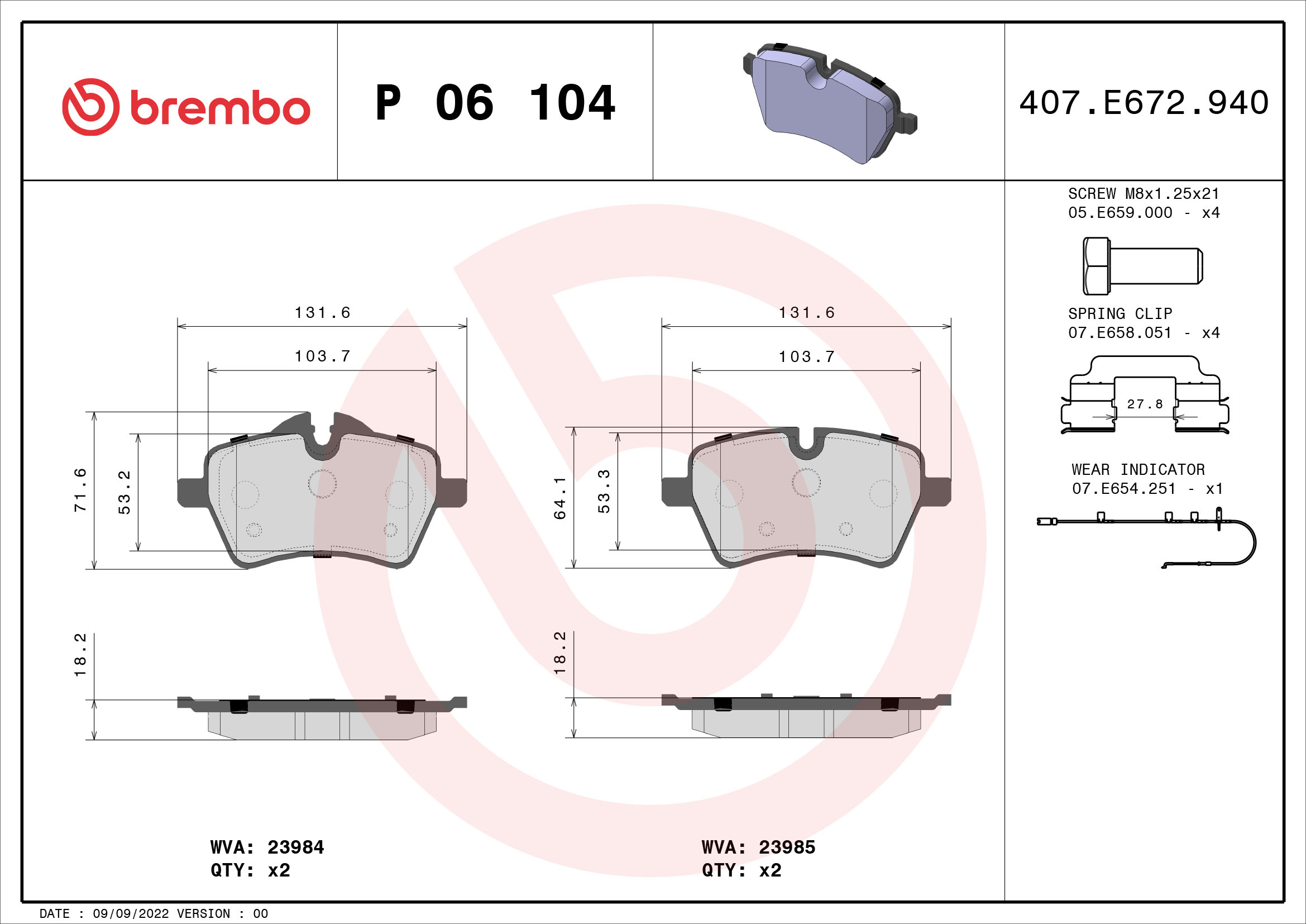 BREMBO Fékbetét, mind P06104_BREMBO