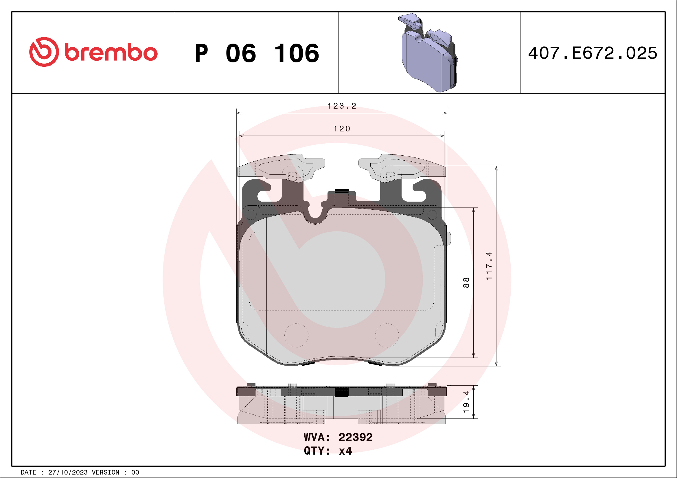 BREMBO Fékbetét, mind P06106_BREMBO